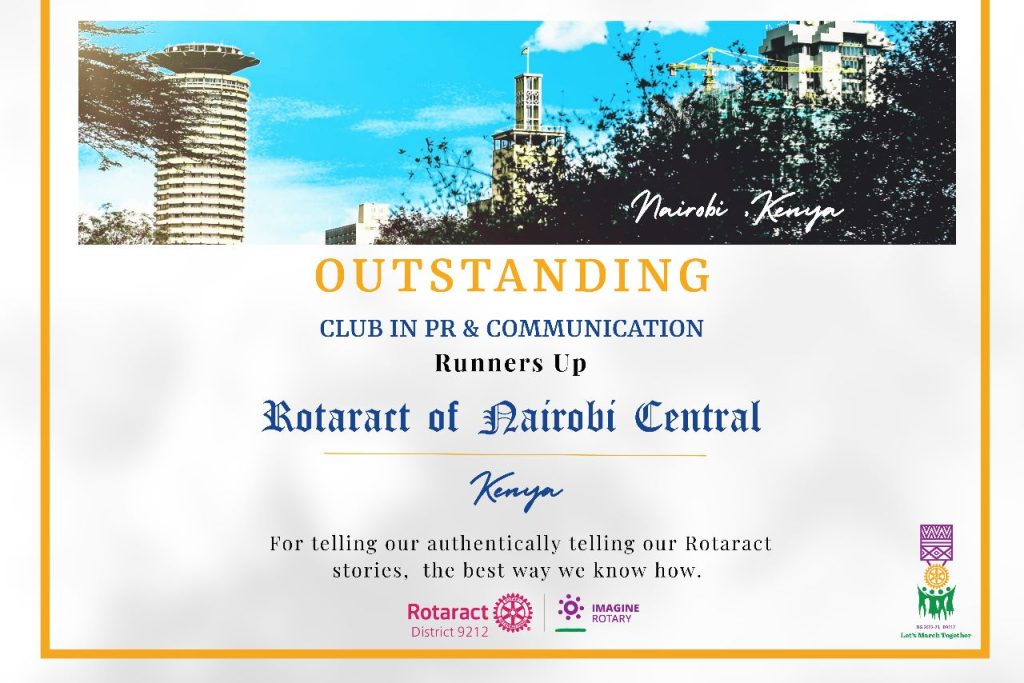 Outstanding Club in PR and Communication (Runners Up)- Rotaract Club of Nairobi Central