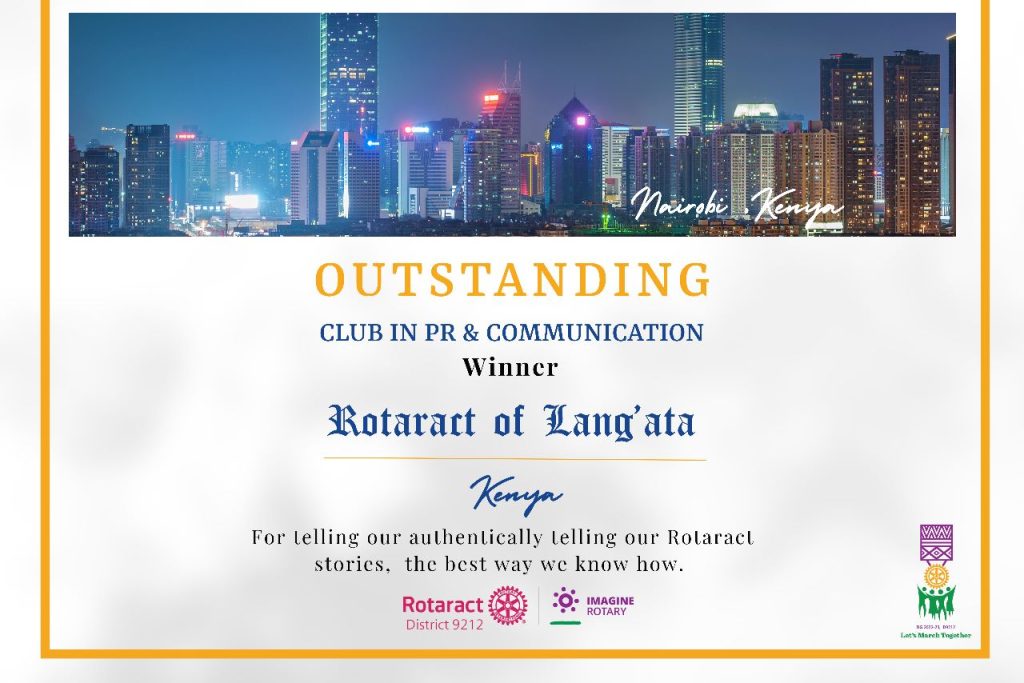 Outstanding Club in PR and Communication- Rotaract Club of Lang'ata