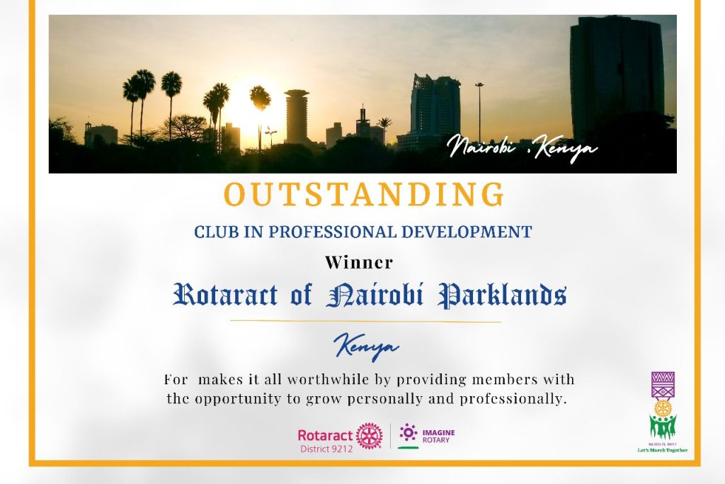 Outstanding Club in Professional Development- Rotaract Club of Nairobi Parklands