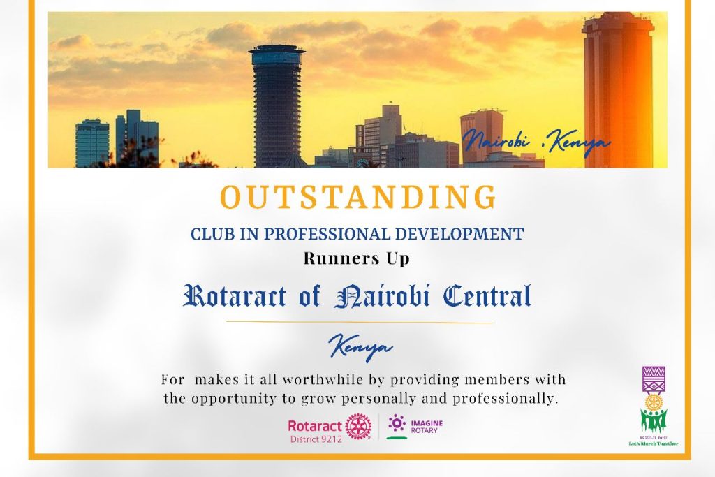 Outstanding Club in Professional Development (Runners Up) - Rotaract Club of Nairobi Central